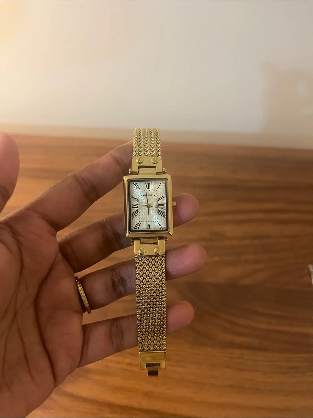 Anne Klein Gold-Tone Rectangular Mesh Bracelet Watch